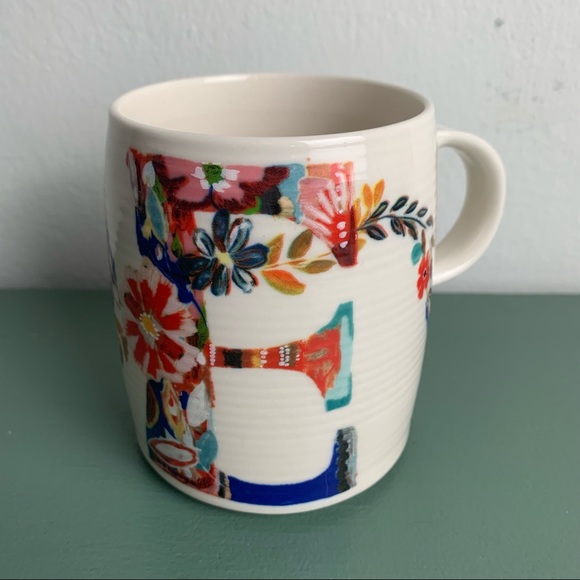 Anthropologie Starla Halfmann Monogrammed E Floral Mug